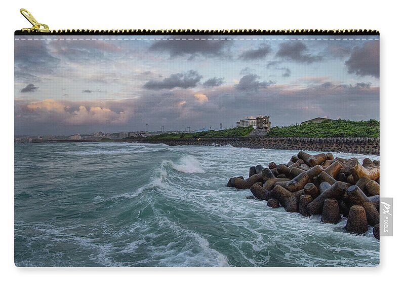 Tropical Storm Zip Pouch featuring the photograph Waves at the Wall by Eric Hafner