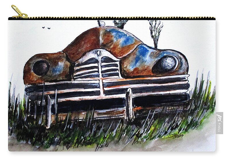 Vintage Cars Zip Pouch featuring the painting Weathered and Rusting by Clyde J Kell