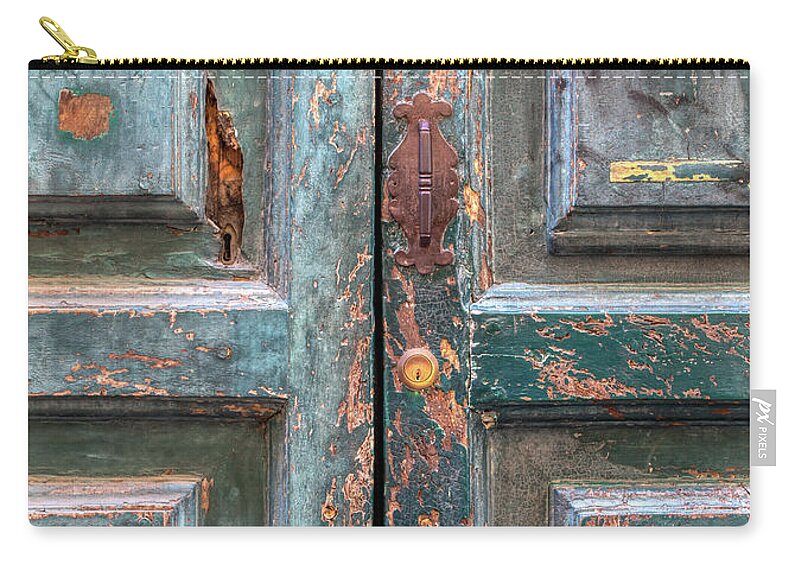 Cortona Carry-all Pouch featuring the photograph Weathered Rustic Green Door of Cortona by David Letts