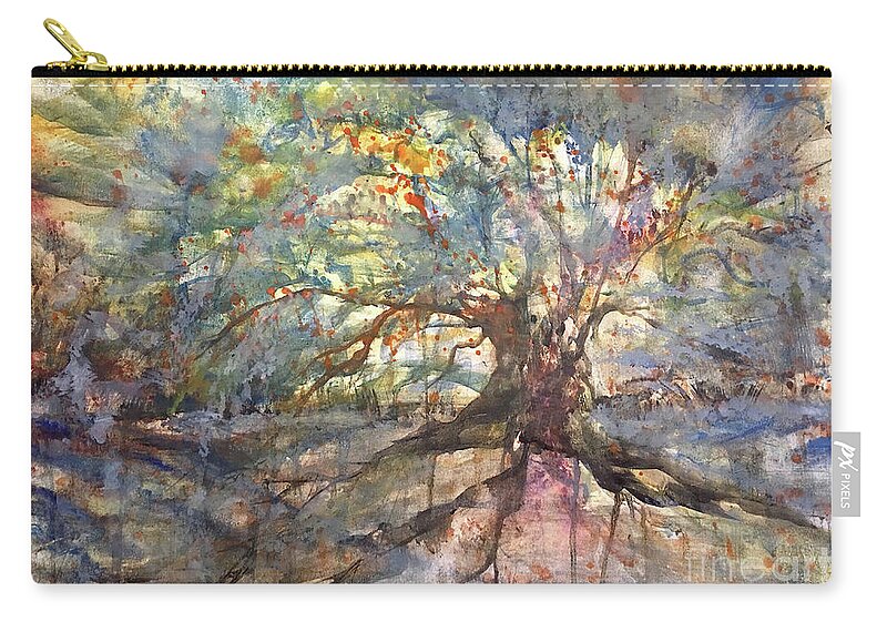 Impressionistic Floral Landscape Louisiana Watercolor Abstract Impressionism Water Bayou Lake Verret Blue Set Design Iris Abstract Painting Abstract Landscape Purple Trees Fishing Painting Bayou Scene Cypress Trees Swamp Bloom Elegant Flower Watercolor Coastal Bird Water Bird Interior Design Imaginative Landscape Oak Tree Louisiana Abstract Impressionism Set Design Fort Worth Texas Thefoyerbr Shoplocal Shopbr Shopbatonrouge Geauxlocal Gobr Brproud 225batonrouge Decoratebatonrouge Batonrougehomes Zip Pouch featuring the painting Weeping Oak by Francelle Theriot