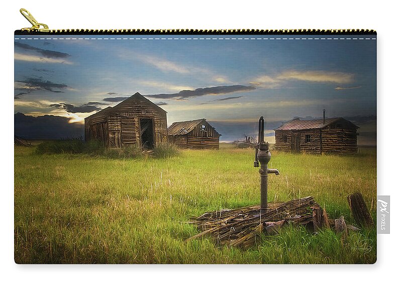 Cabin Zip Pouch featuring the photograph Well Pump III by Debra Boucher