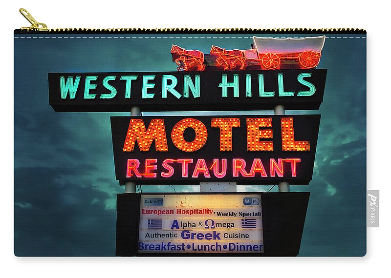 Flagstaff Zip Pouch featuring the photograph Western Hills Motel by Micah Offman