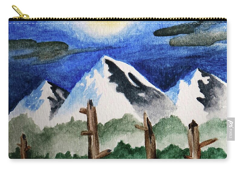 Nature Zip Pouch featuring the painting Wetlands with mountains by Robert Morin