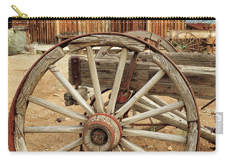 Wagon Zip Pouch featuring the photograph Wheels And Spokes In Color by James Eddy