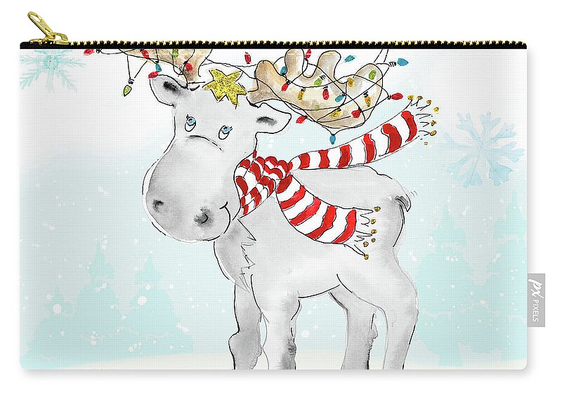 Whimsical Zip Pouch featuring the mixed media Whimsical Moose by Patricia Pinto