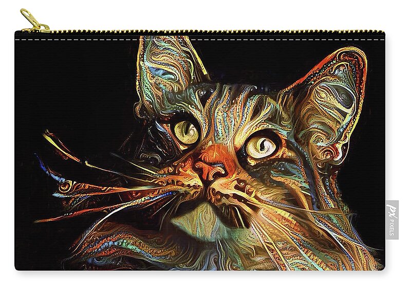 Maine Coon Cat Zip Pouch featuring the digital art Whiskers the Maine Coon Cat by Peggy Collins