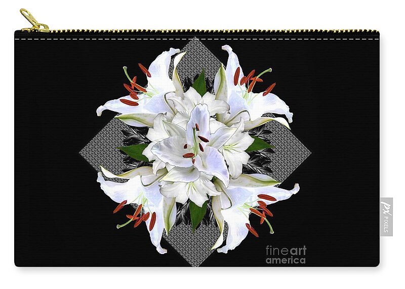 White Zip Pouch featuring the digital art White Lily Collage for Pillows by Delynn Addams