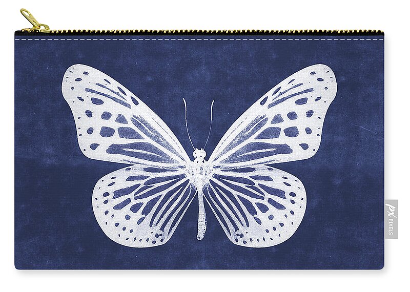 Butterfly Zip Pouch featuring the mixed media White and Indigo Butterfly- Art by Linda Woods by Linda Woods