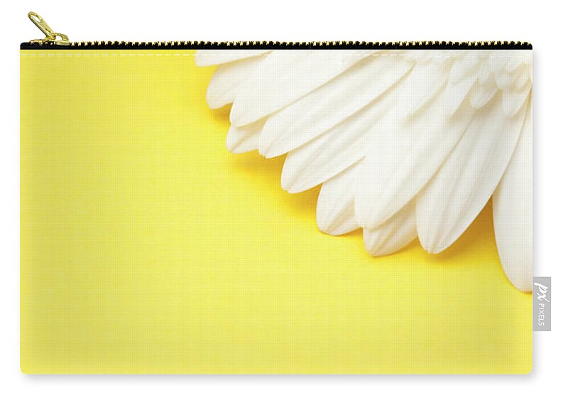 Petal Zip Pouch featuring the photograph White Gerbera Daisy With Yellow by Jill Fromer