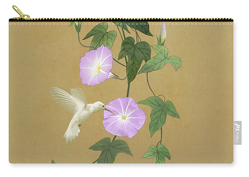 Bird Zip Pouch featuring the digital art White Hummingbird and Morning Glory Vine by M Spadecaller