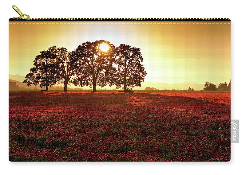 Scenics Zip Pouch featuring the photograph White Oak Trees With Field At Sunset by Jason Harris