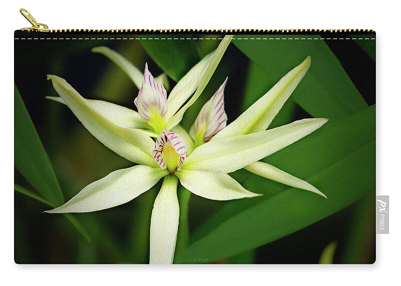 Outdoors Zip Pouch featuring the digital art White Orchid. by Silvia Marcoschamer