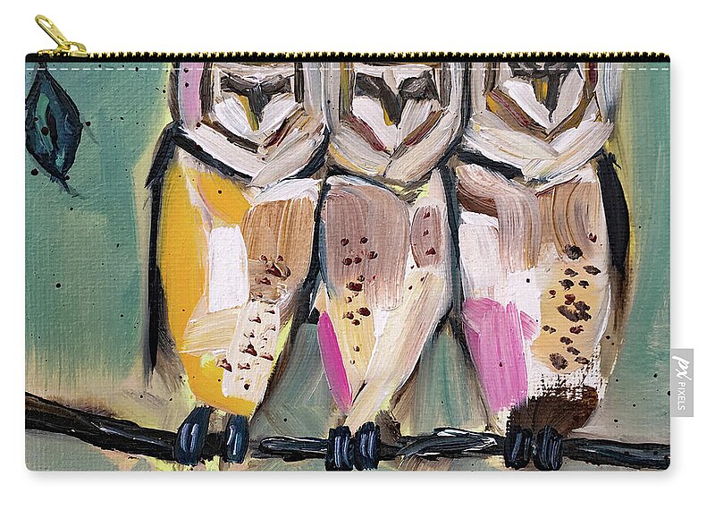 Owls Zip Pouch featuring the painting White Owls by Roxy Rich