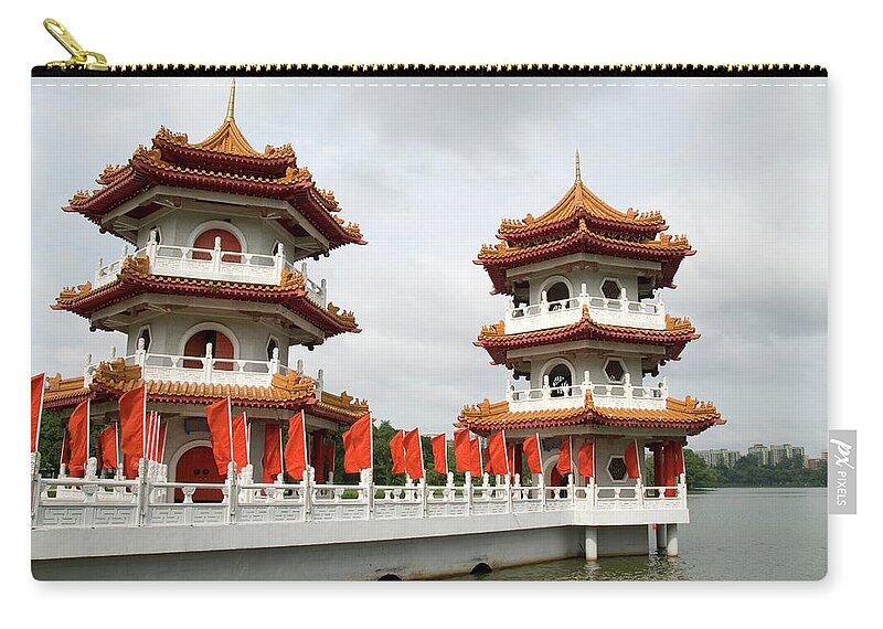 Chinese Culture Zip Pouch featuring the photograph White Pagoda With Red Flags by Frankvandenbergh