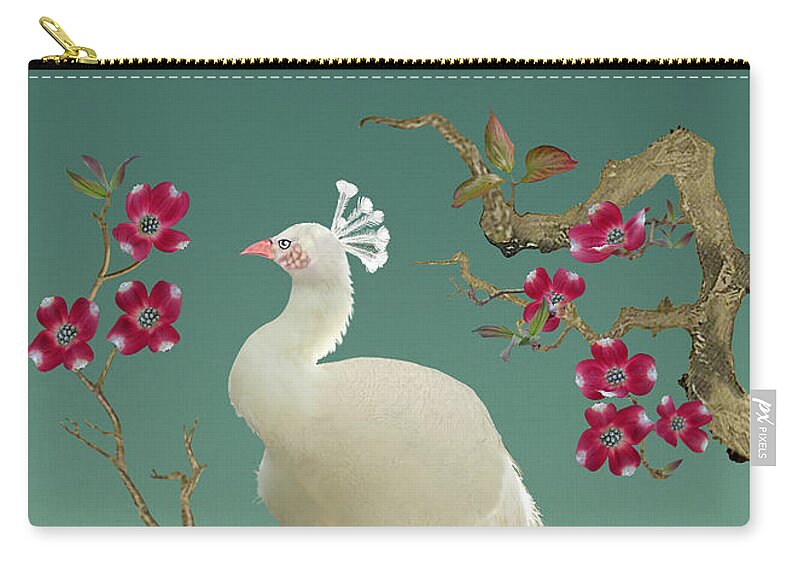Bird Zip Pouch featuring the digital art White Peacock by M Spadecaller