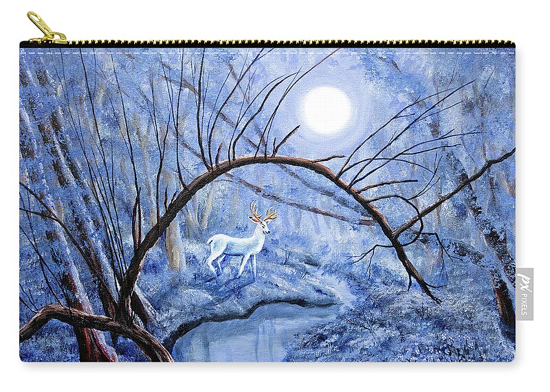 Pacific Northwest Zip Pouch featuring the painting White Stag at Dunawi Creek by Laura Iverson