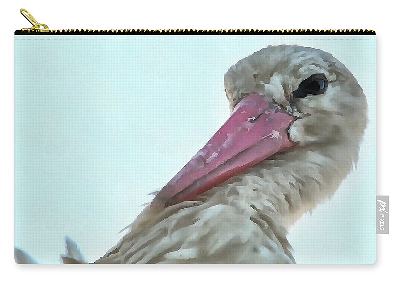 Wildlife Zip Pouch featuring the painting White Stork With Incredulous Expression by Taiche Acrylic Art