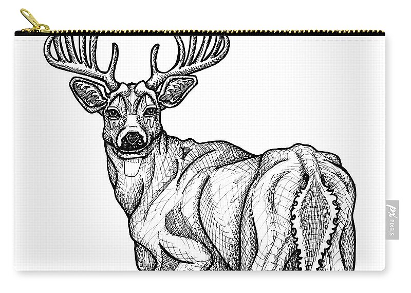 White Tailed Buck Zip Pouch featuring the drawing White Tailed Buck by Amy E Fraser