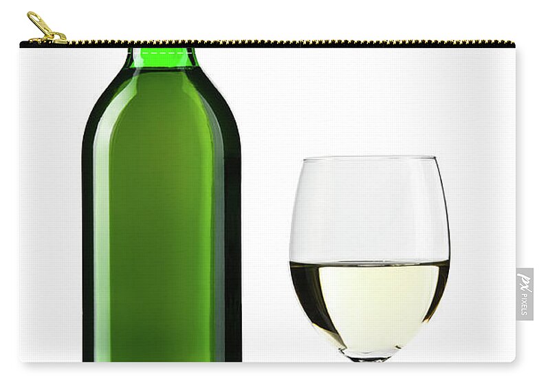 Shadow Zip Pouch featuring the photograph White Wine Bottle With Wine Glass by Domin domin