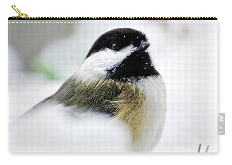 Chickadee Zip Pouch featuring the photograph White Winter Chickadee by Christina Rollo