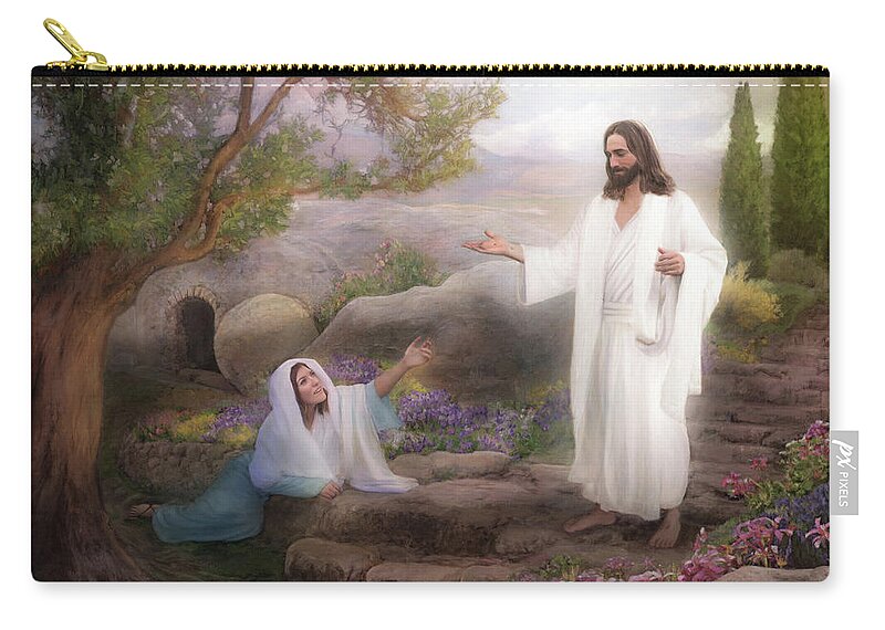 Jesus Zip Pouch featuring the painting Whom Seekest Thou by Brent Borup