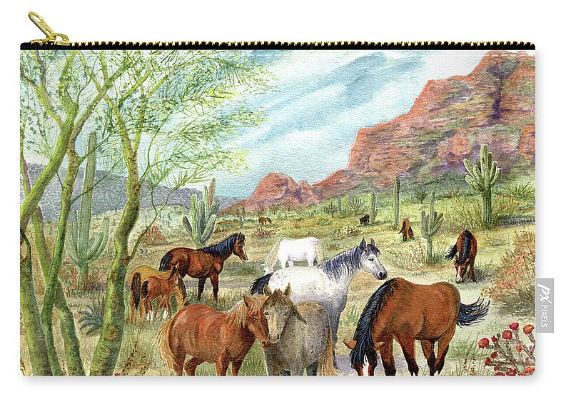 Wild Horses Zip Pouch featuring the painting Wild And Free Forever by Marilyn Smith