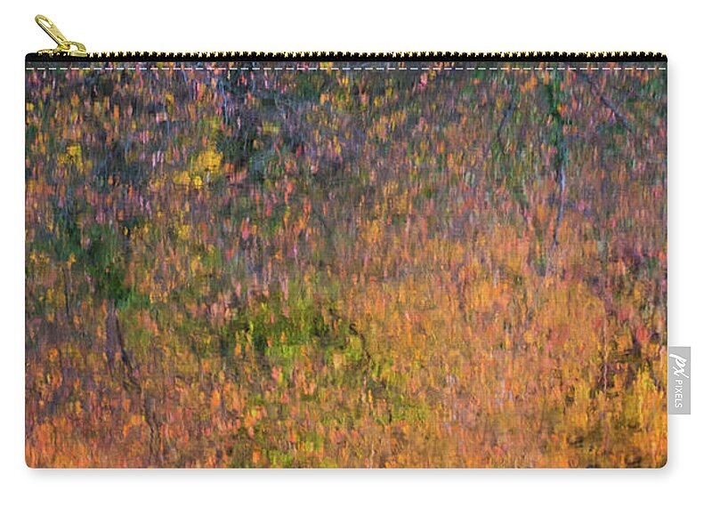 Wild Cherry Carry-all Pouch featuring the photograph Wild Cherry tree in the Fall, golden reflections on the river by Anita Nicholson