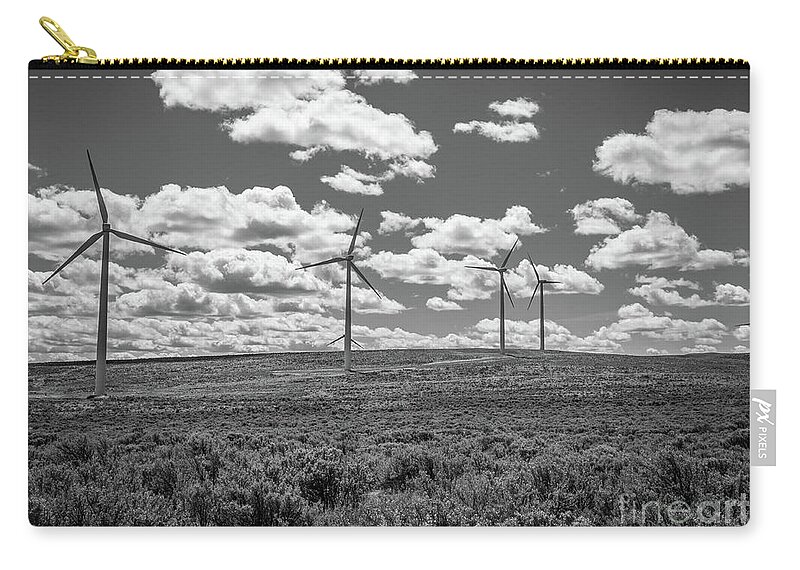 Outdoors Zip Pouch featuring the photograph Wild Horse Wind Farm In Desert Plain by Alex Levine