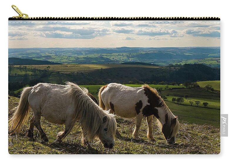 Horse Zip Pouch featuring the photograph Wild Horses, Llanthony, Wales by Matt Davies Noseyfly@yahoo.com