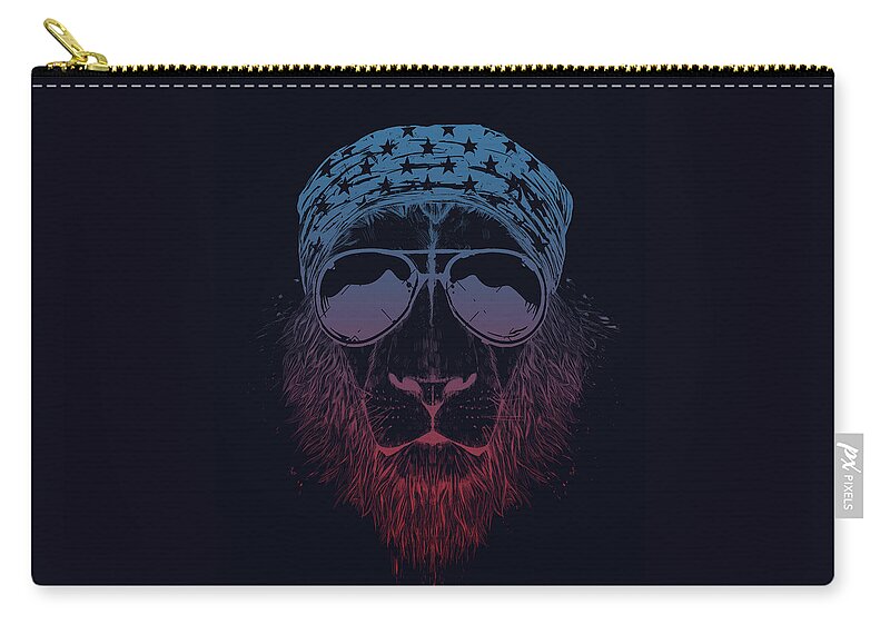Lion Zip Pouch featuring the drawing Wild lion by Balazs Solti