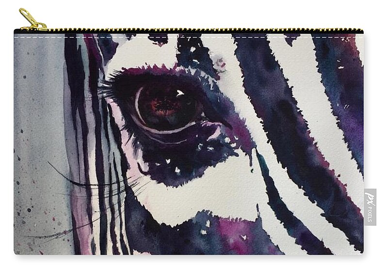 Zebra. Africa. Safari. Zip Pouch featuring the painting Wild One by Michal Madison