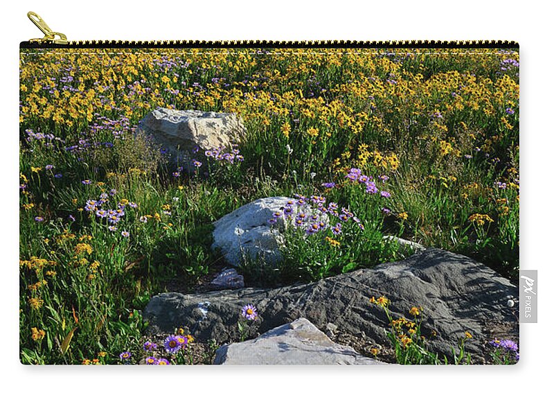 Snowy Range Mountains Zip Pouch featuring the photograph Wildflowers Bloom in Snowy Range by Ray Mathis