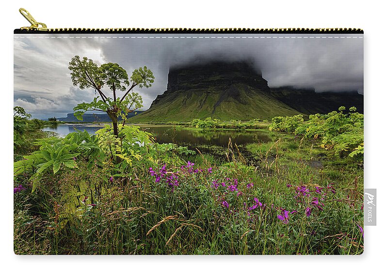 Scenics Zip Pouch featuring the photograph Wildflowers Growing In Remote Field by Pixelchrome Inc
