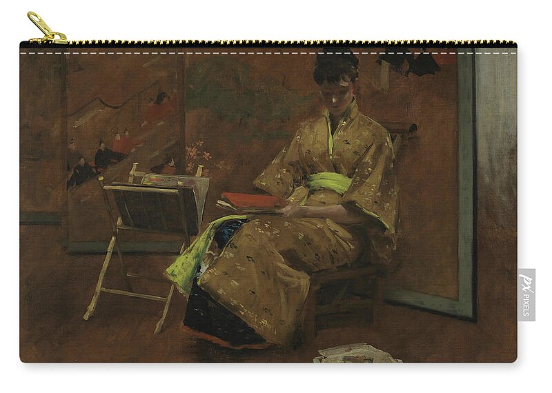 Canvas Zip Pouch featuring the painting William Merritt Chase -Williamsburg, 1849-New York, 1916-. A Girl in Japanese Gown. The Kimono -c... by William Merritt Chase -1849-1916-