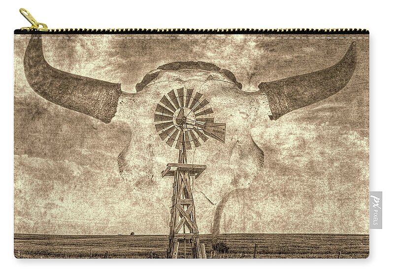 Kansas Zip Pouch featuring the photograph Windmill and Bison 001 by Rob Graham