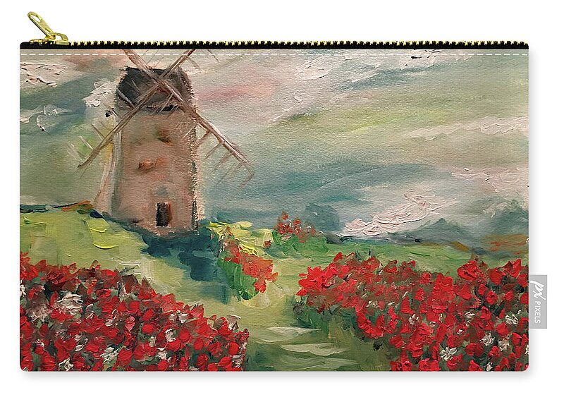Windmill Carry-all Pouch featuring the painting Windmill in a Poppy Field by Roxy Rich
