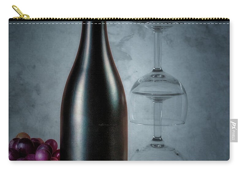 Wine Zip Pouch featuring the photograph Wine Bottle and Two Glasses by Tom Mc Nemar