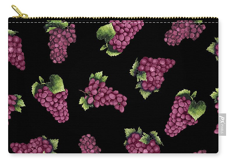 Wine Carry-all Pouch featuring the painting Wine Grapes Pattern A (black) by Mary Beth Baker