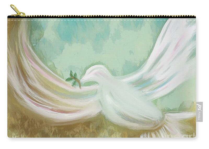 Prophetic Zip Pouch featuring the mixed media Wings of Peace by Jessica Eli