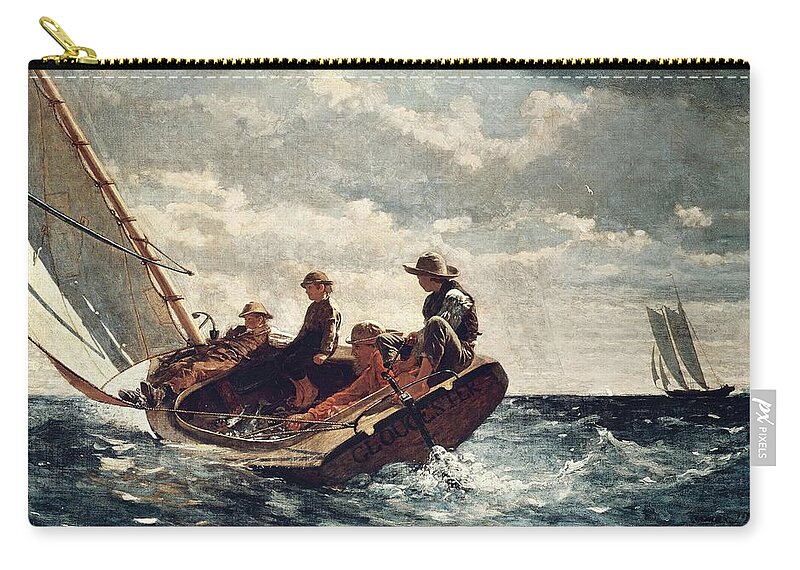 Painting Zip Pouch featuring the painting Winslow Homer Breezing Up -A Fair Wind-. Date/Period 1873 - 1876. Painting. by Winslow Homer