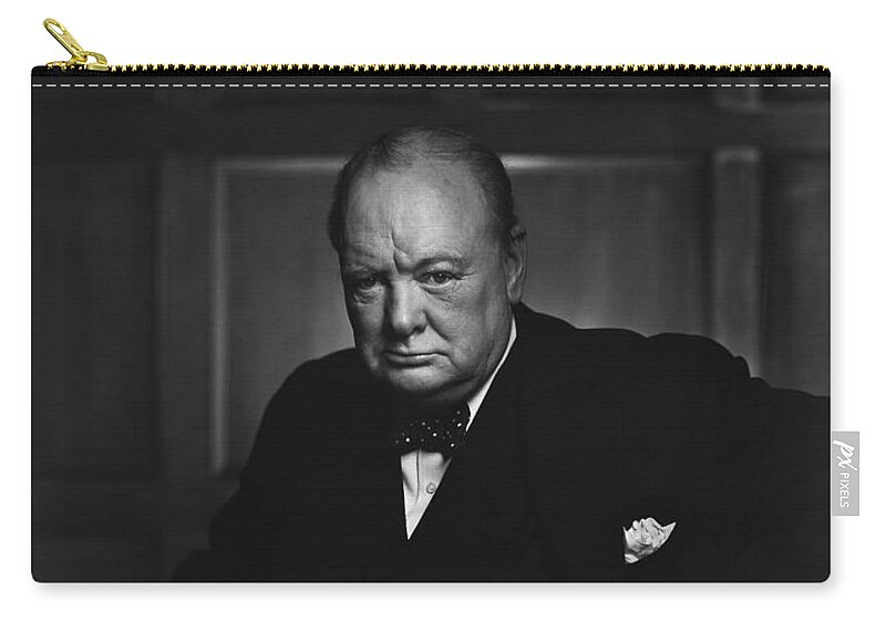 Churchill Zip Pouch featuring the photograph Winston Churchill Portrait - The Roaring Lion - Yousuf Karsh by War Is Hell Store