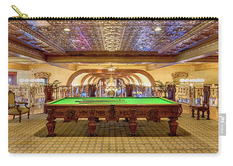Snooker Table Zip Pouch featuring the photograph Winston Churchills Snooker Table at The Main Street Station Ultra Wide 3 to 1 Ratio by Aloha Art