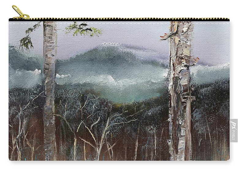 Winter Scene Zip Pouch featuring the painting Winter at Pink Knob in Ellijay by Jan Dappen