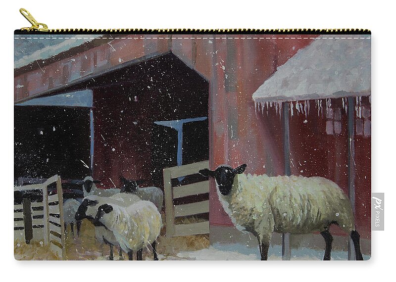 Farm Zip Pouch featuring the painting Winter Barn by Carolyne Hawley