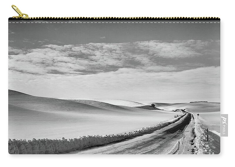 Winter Carry-all Pouch featuring the photograph Winter Country Road Black and White by Tatiana Travelways