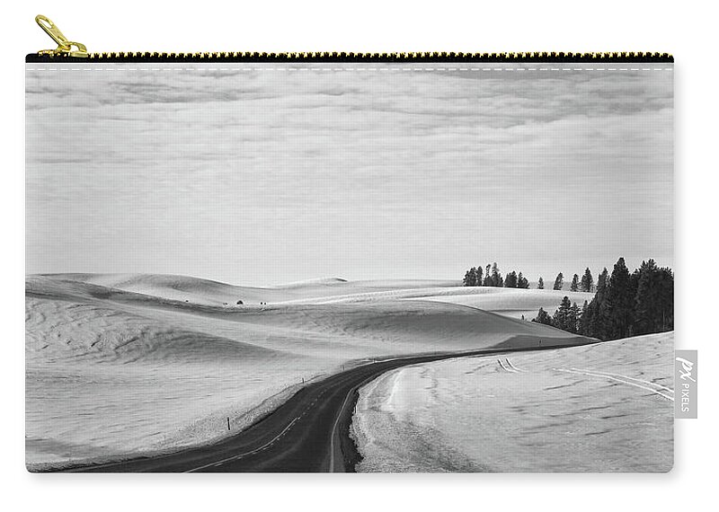 Winter Carry-all Pouch featuring the photograph Winter Country Road 2 BW by Tatiana Travelways