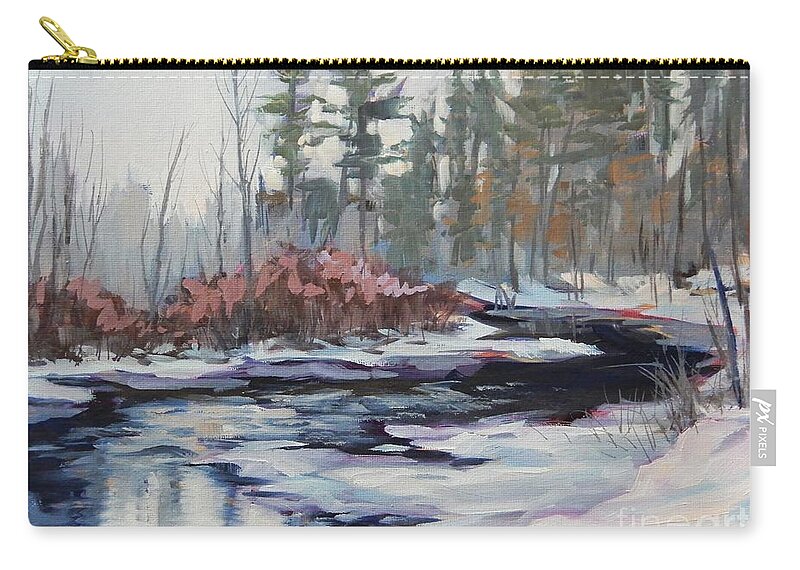 River Zip Pouch featuring the painting Winter Curve by K M Pawelec