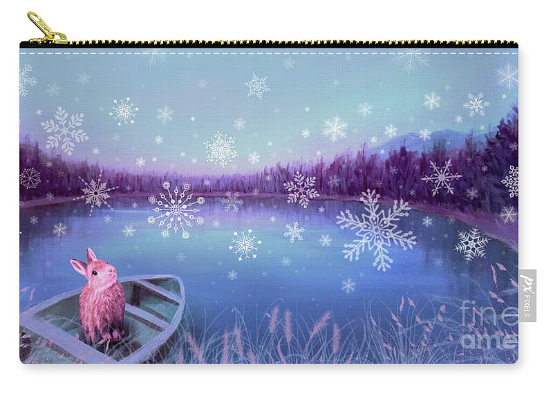 Stirrup Lake Zip Pouch featuring the painting Winter Dream by Yoonhee Ko