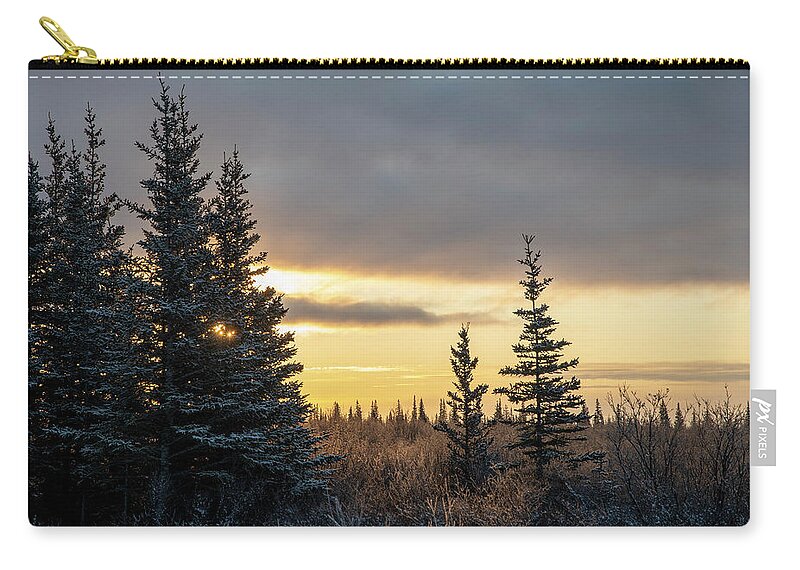 Forest Zip Pouch featuring the photograph Winter Forest Sunrise by Mark Hunter