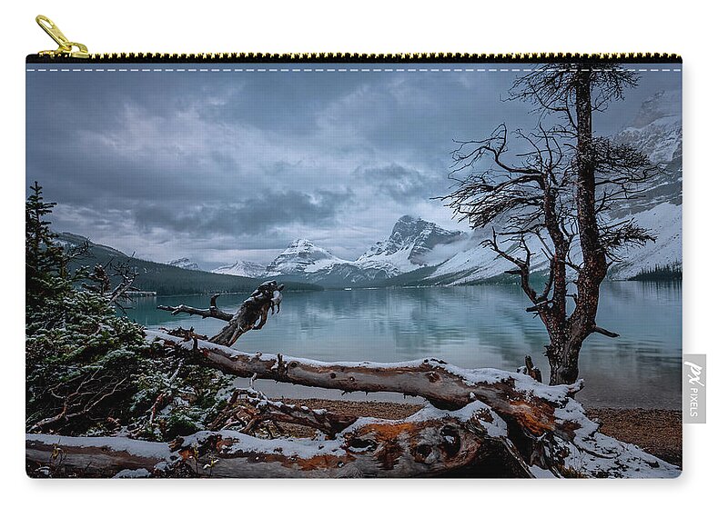 Bow Lake Zip Pouch featuring the photograph Winter is Coming Bow Lake by Dan Jurak